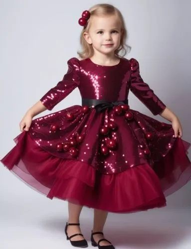 3d drawing of sequin satin dress with dark burgundy cherries with three layers kalosh 
First layer is sequin pink with  dark sequins burgundy cherries with sequin branches and silver sequin lines with