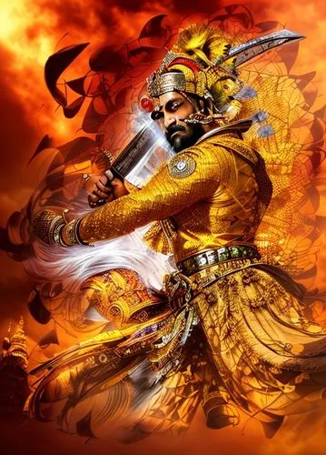 king of Maratha, warrier,yi sun sin,fire background,shuanghuan noble,xing yi quan,samurai,samurai fighter,golden dragon,flame spirit,fire angel,dragon li,wind warrior,dragon fire,sun god,fiery,defense