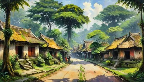 vietnam,village scene,traditional village,borneo,villages,kerala,village life,khokhloma painting,maya city,cambodia,bali,polynesian,maya civilization,rural landscape,mud village,ubud,southeast asia,vietnam's,polynesia,vietnam vnd,Art,Artistic Painting,Artistic Painting 04