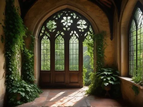 doorways,alcove,garden door,doorway,archways,window,the threshold of the house,sanctuary,rivendell,dandelion hall,open door,entryway,the window,courtyards,windowpanes,cloisters,wooden windows,forest chapel,cloistered,inglenook,Conceptual Art,Oil color,Oil Color 05