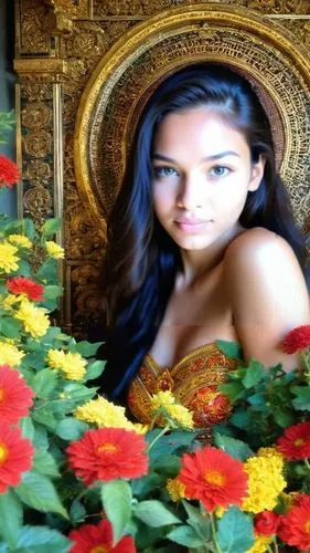 cambodiana,laotian,guelaguetza,miss vietnam,pilipina,beautiful girl with flowers