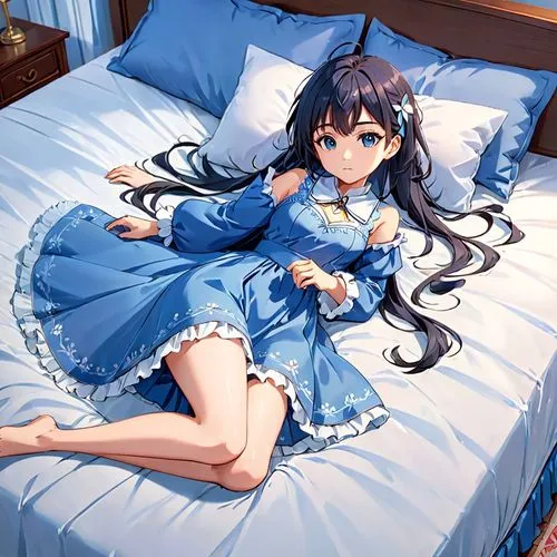 blue pillow,sonoda love live,azusa nakano k-on,bed,tsumugi kotobuki k-on,hamearis lucina,kotobukiya,pajamas,girl in bed,kantai collection sailor,futon,long-haired hihuahua,ako,waterbed,bed skirt,lying down,mikuru asahina,playmat,himuto,bed sheet,Anime,Anime,Realistic