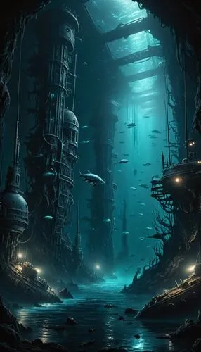 underwater background,underwater landscape,atlantis,undersea,depths,deep sea,sulaco,underwater playground,narcosis,subkingdom,dark world,subterranea,sewer,midwater,waterworld,underwater oasis,barotrauma,deep ocean,bioshock,under the water,Conceptual Art,Fantasy,Fantasy 33