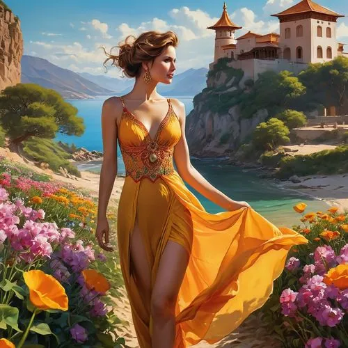 fantasy picture,girl in flowers,fantasy art,margairaz,karakas,belle,golden flowers,splendor of flowers,dorne,holding flowers,world digital painting,girl picking flowers,yellow rose background,inara,margaery,springtime background,flora,triss,liliana,citadels,Photography,Artistic Photography,Artistic Photography 01