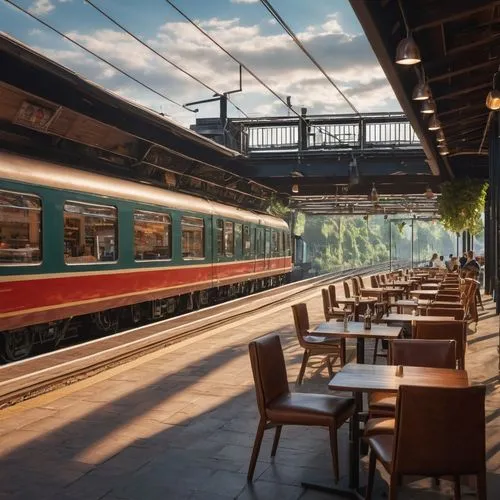 a cafe on a train platform ,french train station,the bavarian railway museum,schynige platte railway,oebb,intercity train,long-distance train,international trains,deutsche bahn,disused trains,railway 