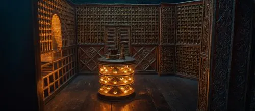 the inside of a room with many glass cases and lights,oriental lantern,morocco lanterns,islamic lamps,minbar,japanese lantern,illuminated lantern,Photography,General,Fantasy