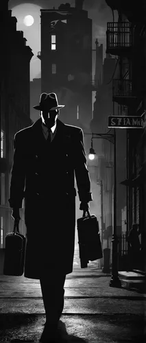 film noir,black city,kingpin,oliver hardy,walking man,detective,al capone,blind alley,spy visual,hitch,sleepwalker,mobster,smoking man,cinematic,metropolis,disney baymax,hitchcock,smooth criminal,man silhouette,cyberpunk,Photography,Black and white photography,Black and White Photography 08