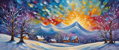 winter landscape,christmas landscape,winter background,snow landscape,snow scene,winter forest,christmas snowy background,snowy landscape,winter magic,winter village,winter dream,northern light,winter wonderland,northen lights,mountain scene,polar lights,snow trees,norther lights,northernlight,the northern lights,Conceptual Art,Oil color,Oil Color 22