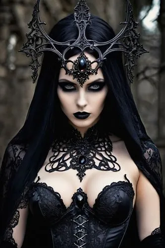 gothic woman,demoness,dark elf,gothic style,hekate,sirenia,enchantress,malefic,sorceress,arachne,the enchantress,dark angel,goth woman,gothic portrait,dark gothic mood,abaddon,gothic,black queen,priestess,hecate,Illustration,Realistic Fantasy,Realistic Fantasy 46