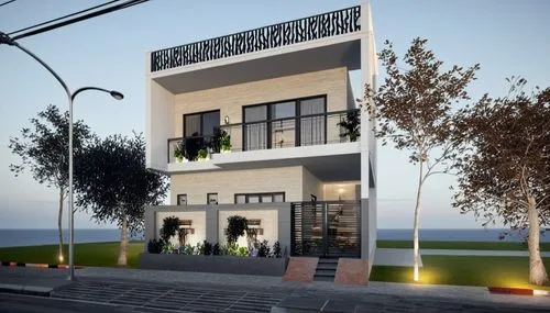 elevation with grc grill in front, road lights people, nautral colour combination,3d rendering,larnaca,render,boutique hotel,modern building,commercial building,appartment building,model house,apartme