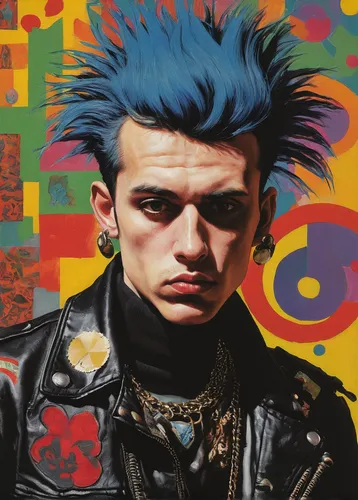 punk,punk design,streampunk,2d,pop art style,flea,cool pop art,modern pop art,blue hair,mohawk,pop art people,pop art colors,pompadour,pop art,maxx,effect pop art,mohawk hairstyle,popart,eighties,grunge,Art,Classical Oil Painting,Classical Oil Painting 11