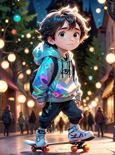 skater,cute cartoon character,kids illustration,miguel of coco,skating,ice skating,cg artwork,skaters,world digital painting,play street,ice skate,cute cartoon image,children's background,kid hero,artistic roller skating,tracer,skating rink,roller skating,city lights,skater boy,Anime,Anime,Cartoon