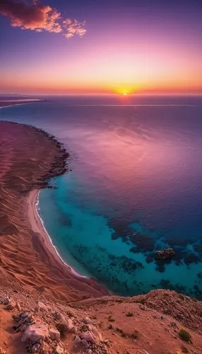 Sunset Arafad landscape, looking towards the Red Sea, walking towards sunset, epic sunset over the ocean, stunning atmosphere gradually extending to the horizon, amazing sunset at sunrise, amazing col