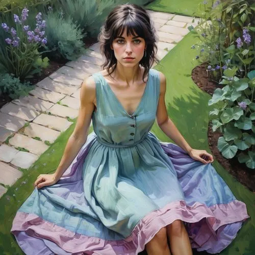 girl in the garden,donsky,heatherley,photorealist,nolwenn,mcnaughton,Illustration,Realistic Fantasy,Realistic Fantasy 28