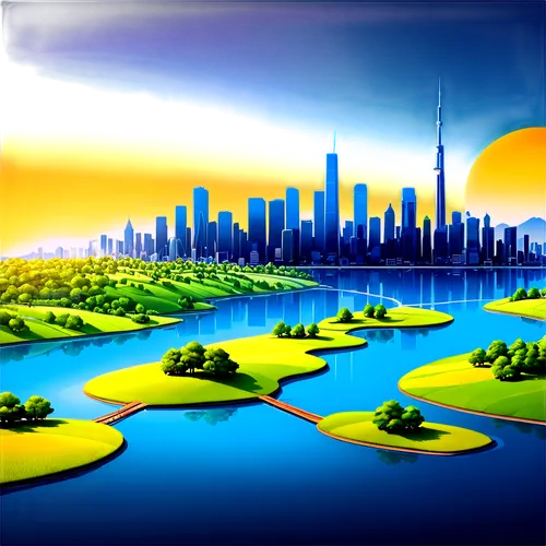 futuristic landscape,etobicoke,mississauga,hurontario,dubay,landscape background,terraformed,torontonians,torontos,megapolis,ecotopia,cartoon video game background,toronto,dubia,artificial islands,fantasy city,mimico,golf course background,terraforming,wallpaper dubai,Unique,Design,Infographics