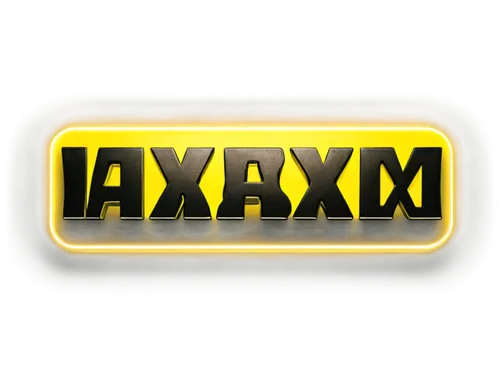 Taxi logo, yellow and black colors, 3D metallic texture, rounded rectangle shape, bold font, "TAXI" letters, shiny surface, slight reflection, centered composition, soft lighting, high contrast, detai