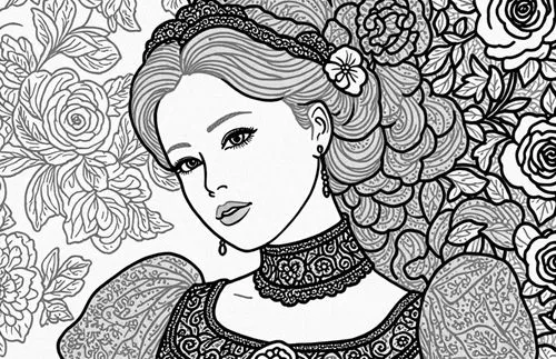 coloring page,flower line art,coloring pages,coloring picture,comic halftone woman,rose flower illustration,Design Sketch,Design Sketch,Rough Outline