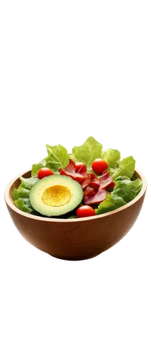 Fresh green lettuce, juicy cherry tomatoes, crispy bacon, creamy avocado, croutons, parmesan cheese, wooden salad bowl, natural ingredients, morning sunlight, 3/4 composition, shallow depth of field, 