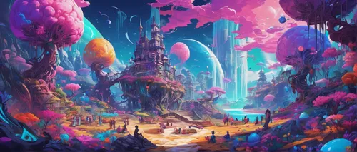 mushroom landscape,fairy world,fantasy landscape,fairy village,alien world,3d fantasy,mushroom island,futuristic landscape,fantasy world,alien planet,fairy forest,fractal environment,fantasy city,wonderland,dream world,acid lake,coral reef,fantasia,lagoon,fantasy picture,Conceptual Art,Daily,Daily 21