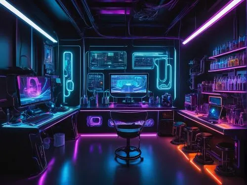 neon coffee,neon cocktails,neon drinks,ufo interior,computer room,laboratory,cyberpunk,game room,black light,unique bar,neon light drinks,sci fi surgery room,neon lights,neon,neon light,liquor bar,uv,lab,neon tea,nightclub,Illustration,Paper based,Paper Based 06