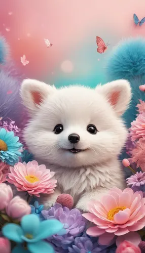 pomeranian,flower animal,flower background,japanese spitz,samoyed,indian spitz,floral background,blossom kitten,spring background,flower cat,canine rose,springtime background,bichon frisé,american eskimo dog,cute fox,kawaii animals,cheery-blossom,children's background,flowers png,paper flower background