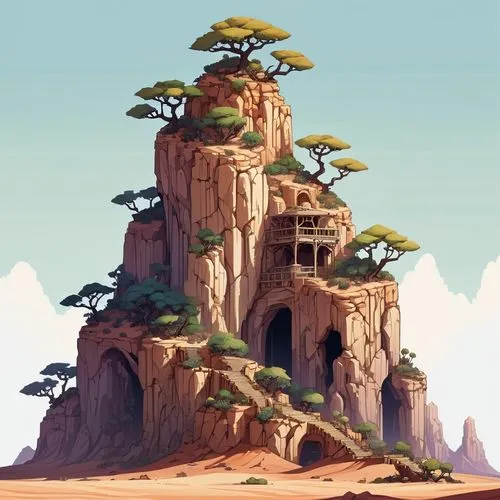 mushroom island,mushroom landscape,bird kingdom,bonsai,teikoku,cartoon forest,Illustration,Abstract Fantasy,Abstract Fantasy 11