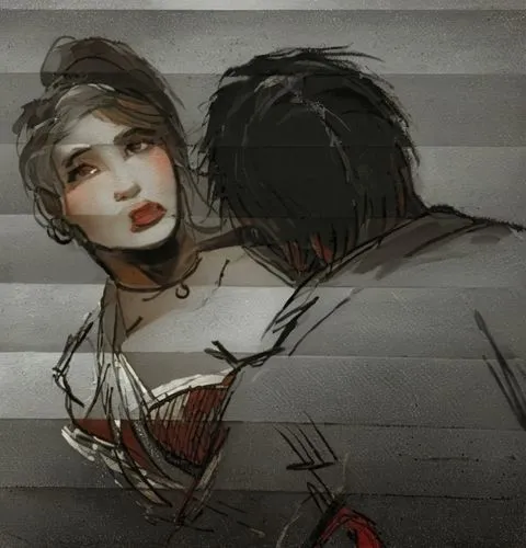 drawing of couple hugging and staring at each other,stucky,hush,kayako,damxung,lucian,bioshock,Illustration,Paper based,Paper Based 02