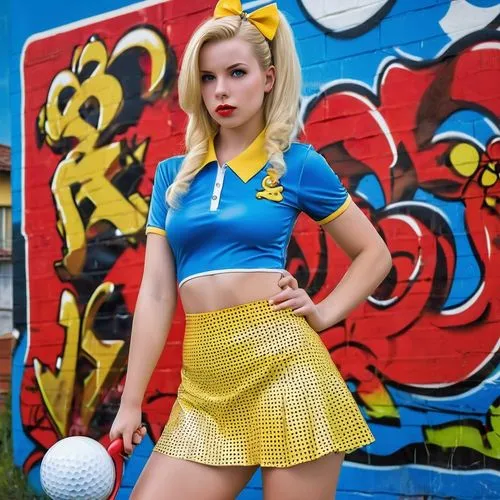 tennis skirt,cheerleader,retro girl,skort,retro woman,pencil skirt,soccer player,cheerleading uniform,sports girl,school skirt,pop art girl,sports uniform,yellow and blue,popart,sports jersey,retro women,footballer,tennis,soccer ball,rugby short,Photography,General,Realistic