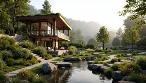 landscaped,landscape design sydney,landscape designers sydney,3d rendering,zen garden,japanese garden,home landscape,japanese zen garden,landscaping,japanese garden ornament,render,nature garden,house in the mountains,house by the water,garden pond,forest house,house in mountains,sketchup,beautiful home,streamside