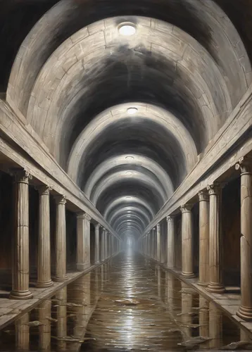 underground lake,canal tunnel,cistern,salt mine,drainage,sewer pipes,storm drain,ny sewer,sanitary sewer,underground car park,drainage pipes,railway tunnel,tunnel,water channel,reservoir,flooded pathway,catacombs,wastewater,salt extraction,aqueduct,Art,Classical Oil Painting,Classical Oil Painting 02