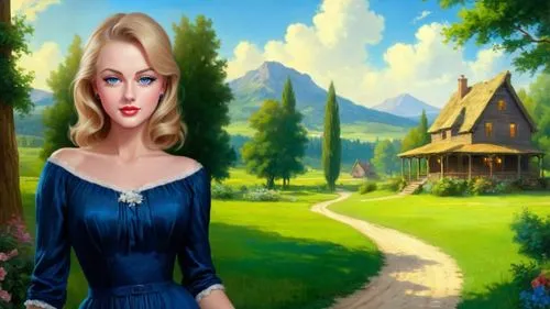 cartoon video game background,celtic woman,fairy tale character,fantasy picture,landscape background,eilonwy