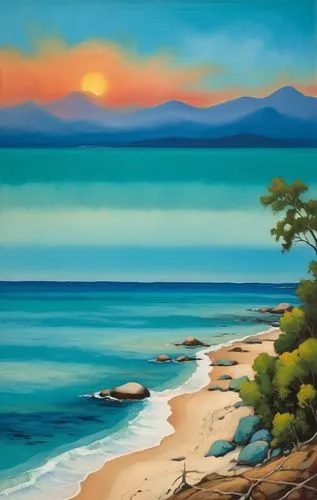 beach landscape,coastal landscape,landscape with sea,sea landscape,seascape,an island far away landscape,Art,Artistic Painting,Artistic Painting 47