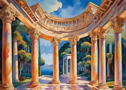 pillars,columns,colonnades,doric columns,cochere,marble palace,neoclassicism,zappeion,peristyle,vittoriano,colonnade,neoclassical,neoclassicist,colonnaded,pergola,artemis temple,greek temple,columnas,water palace,chhatris,Conceptual Art,Oil color,Oil Color 25