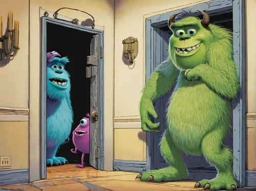 monster's inc,the door,green animals,in the door,door,home door,open door,the muppets,door husband,grinch,ogre,sesame street,front door,doorway,doors,creepy doorway,screen door,anthropomorphized animals,blue doors,template greeting,Illustration,Children,Children 02