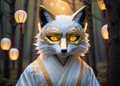 kitsune,inari,sand fox,fantasy portrait,japanese lantern,wild emperor,lantern,a fox,desert fox,asian costume,grey fox,lanterns,garden-fox tail,forest animal,furta,fox,lampion,cute fox,kit fox,christmas fox,Illustration,Vector,Vector 08