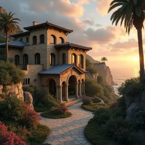 dreamhouse,cliffside,dorne,beautiful home,house by the water,luxury home,home landscape,mansion,oceanfront,house in the mountains,mansions,portofino,carmel by the sea,roof landscape,dunes house,beach house,luxury property,tropical house,house in mountains,la jolla,Photography,General,Realistic