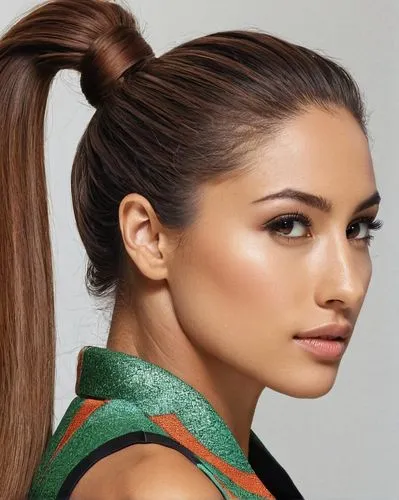 chignon,ponytail,caramel color,pony tail,artificial hair integrations,updo,bun mixed,eurasian,havana brown,pony tails,persian,bow-knot,indian,asymmetric cut,side face,smooth hair,hairstyle,airbrushed,female model,shoulder length,Illustration,Paper based,Paper Based 10