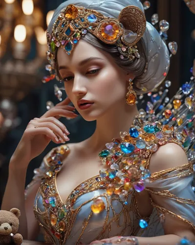 the carnival of venice,fairy queen,faery,fantasy art,adornments,victorian lady,jeweled,fantasy portrait,cinderella,embellished,faerie,3d fantasy,fairy peacock,baroque angel,venetian mask,diadem,beautiful bonnet,embellishments,the enchantress,oriental princess,Photography,General,Natural