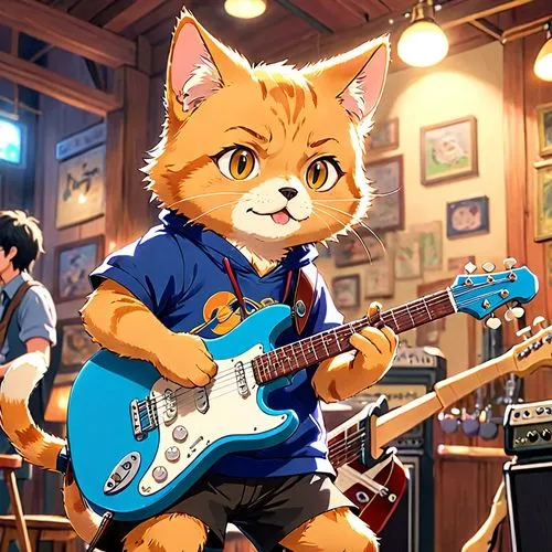 perro tocando la trompeta, gato tocando guitarra,red tabby,guitar player,cat's cafe,guitarist,cartoon cat,musical rodent,rock band,playing the guitar,musician,concert guitar,music band,jazz guitarist,