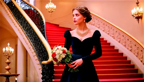 elegant,elegance,jane austen,girl on the stairs,victorian style,victorian lady,victorian,the victorian era,cinderella,girl in a long dress,ball gown,evening dress,victoria,elizabeth ii,staircase,lillian gish - female,queen anne,girl in a historic way,downton abbey,enchanting,Art,Artistic Painting,Artistic Painting 02