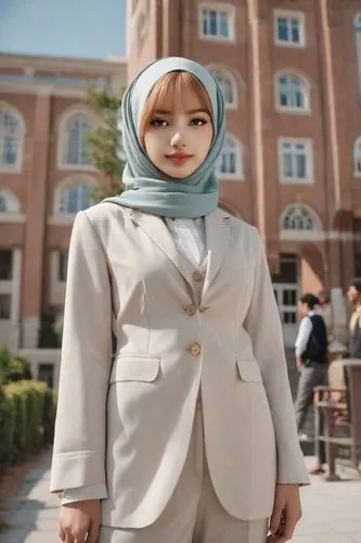 woman wearing hijab, broad shoulders, tall body, simple and formal suits, polite woman,hanbok,fashion doll,spy visual,realdoll,hijab,babushka doll,female doll,ao dai,businesswoman,cloth doll,hijaber,s