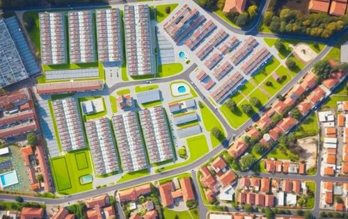 aerial view of residential area in city area,aerotropolis,suburbanized,new housing development,europan,villaggio,olimpija