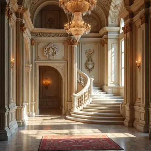 entrance hall,staircase,foyer,outside staircase,hallway,royal interior,europe palace,ritzau,mikhailovsky,rudolfinum,winding staircase,staircases,entranceway,circular staircase,stairway,peterhof palace,palladianism,corridor,enfilade,mirogoj,Photography,General,Realistic