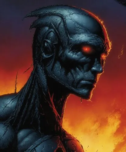 a close up view of the face and eyes of a villain from the avengers,darkseid,guyver,atrocitus,deodato,nekron,annihilus,Illustration,American Style,American Style 02