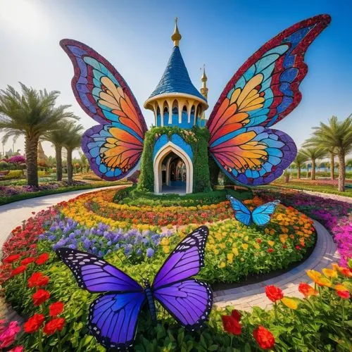 dubai miracle garden,fairyland,dubailand,fairy world,fantasyland,walt disney world,Illustration,Realistic Fantasy,Realistic Fantasy 04