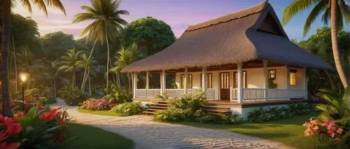 tropical house,holiday villa,bungalows,traditional house,summer cottage,tropical island,beach resort,cottage,home landscape,tropical beach,beautiful home,polynesian,tahiti,3d rendering,fiji,dreamhouse,thatched cottage,palapa,wooden house,beachfront,Art,Classical Oil Painting,Classical Oil Painting 41