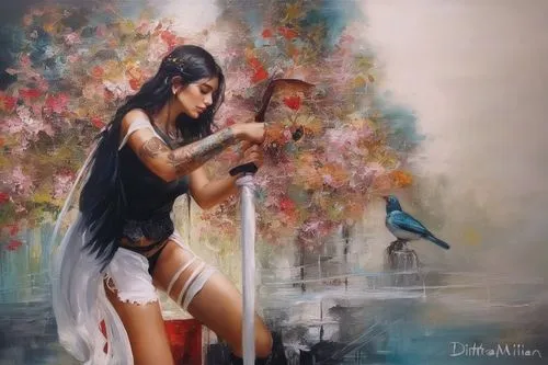 donsky,world digital painting,demoiselles,woman playing violin,flutist,heatherley,violin player,saraswati,fantasy art,songbirds,the flute,art painting,painter,violin woman,pintor,harp player,indian art,thyagaraja,fantasy picture,italian painter,Illustration,Paper based,Paper Based 04