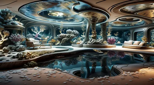 underwater playground,3d fantasy,fractal environment,alien world,mushroom landscape,underwater oasis,futuristic landscape,acquarium,underwater landscape,alien planet,fairy world,alice in wonderland,fantasy world,maelstrom,fantasy landscape,atlantis,mushroom island,myst,ice planet,aquariums