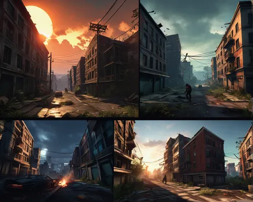 visual effect lighting,fallout4,development concept,backgrounds,old linden alley,post apocalyptic,destroyed city,image montage,graphics,post-apocalyptic landscape,black city,color is changable in ps,locations,digital compositing,backgrounds texture,city buildings,action-adventure game,city blocks,development breakdown,slums,Art,Artistic Painting,Artistic Painting 37