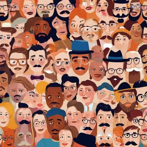 vector people,cartoon people,retro cartoon people,group of people,peoples,crowd of people,people characters,audience,diverse family,avatars,the integration of social,diversity,people,ginger family,multicolor faces,community connection,inclusion,diverse,faces,crowded,Conceptual Art,Oil color,Oil Color 21